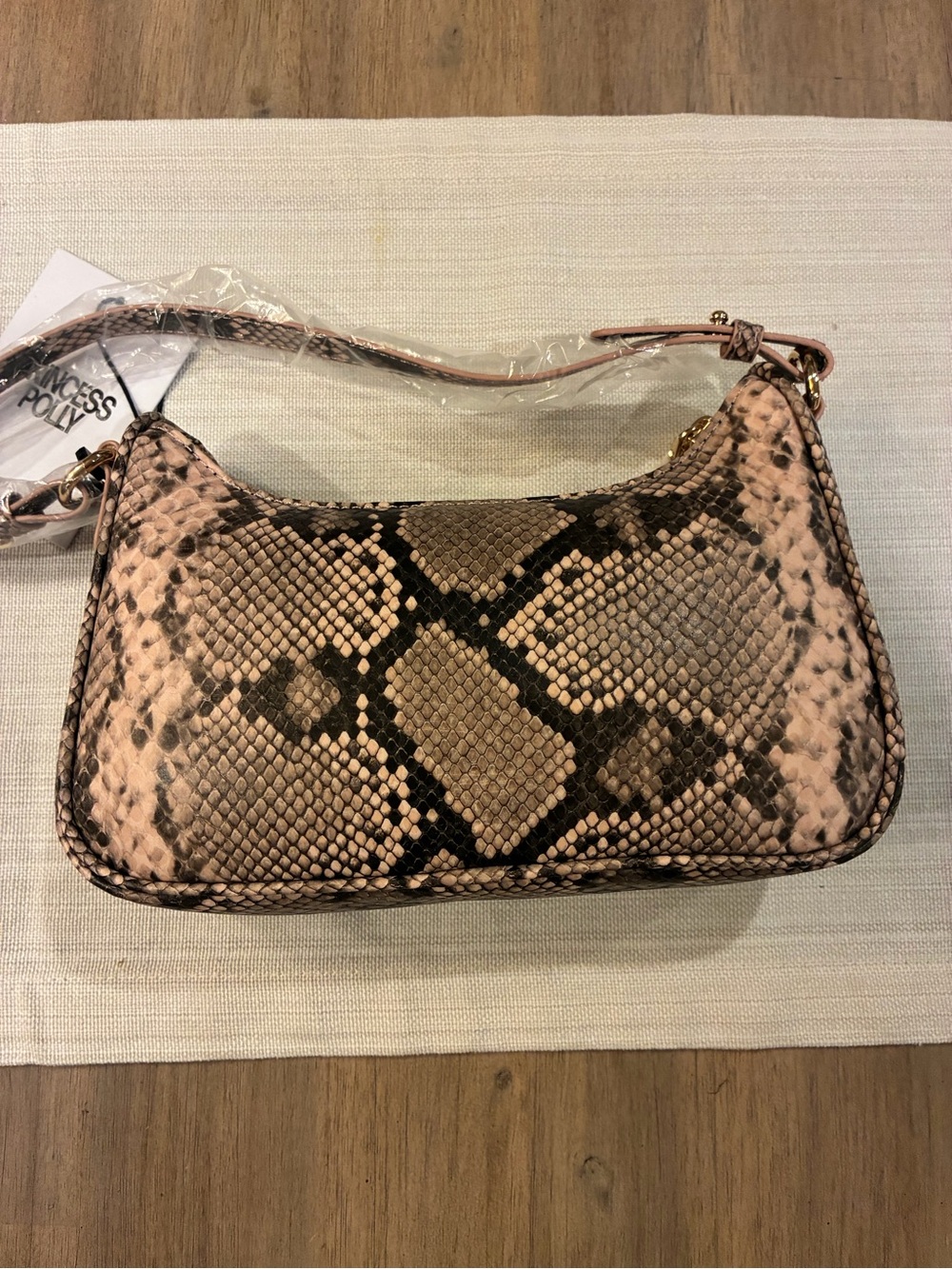 Princess Polly Pink and Brown Snake-Print Purse Shoulder Bag